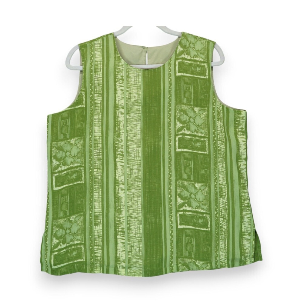 Vintage Patchington Women's Top Blouse Sleeveless Petite Large‎ Green Polyester